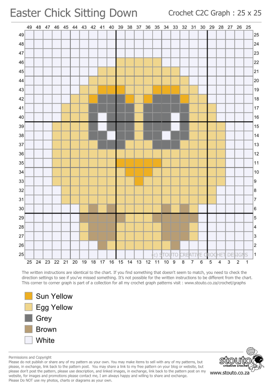 Corner to Corner crochet Graph of Baby chicken Sitting Down