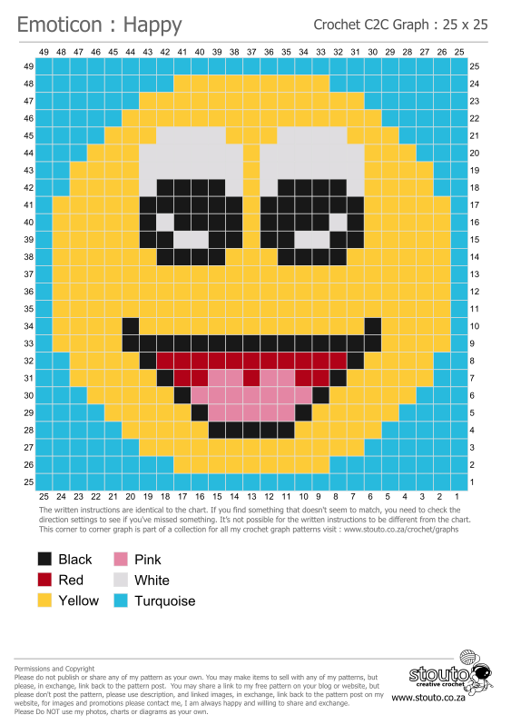 C2C Crochet Emoticon Happy Face Graph and Pattern
