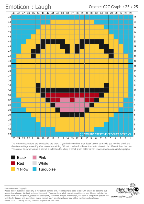 C2C Crochet Emoticon Laugh Face Graph and Pattern