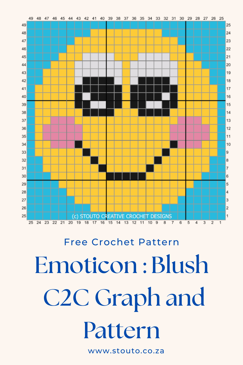 Blushing Face C2C Crochet Pattern – Cute Emoticon Square