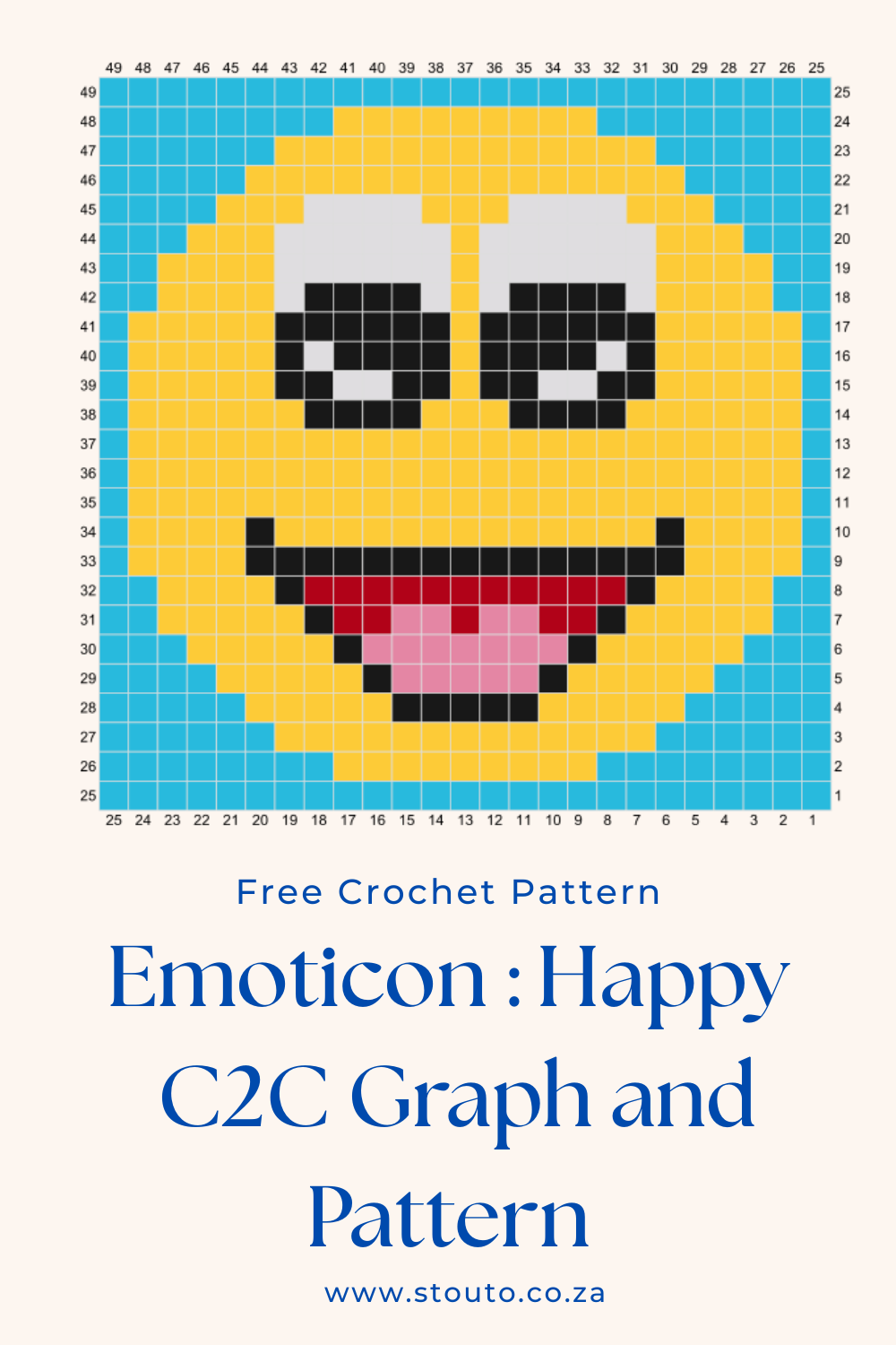 Free C2C Crochet Emoticon Happy Face Graph and Pattern