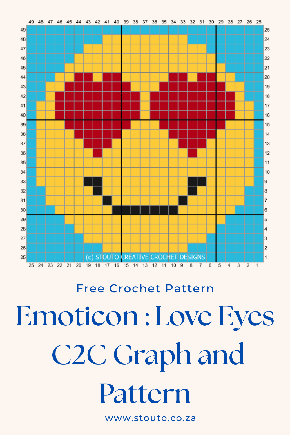  Free C2C Crochet Pattern Emoticon Love Eyes