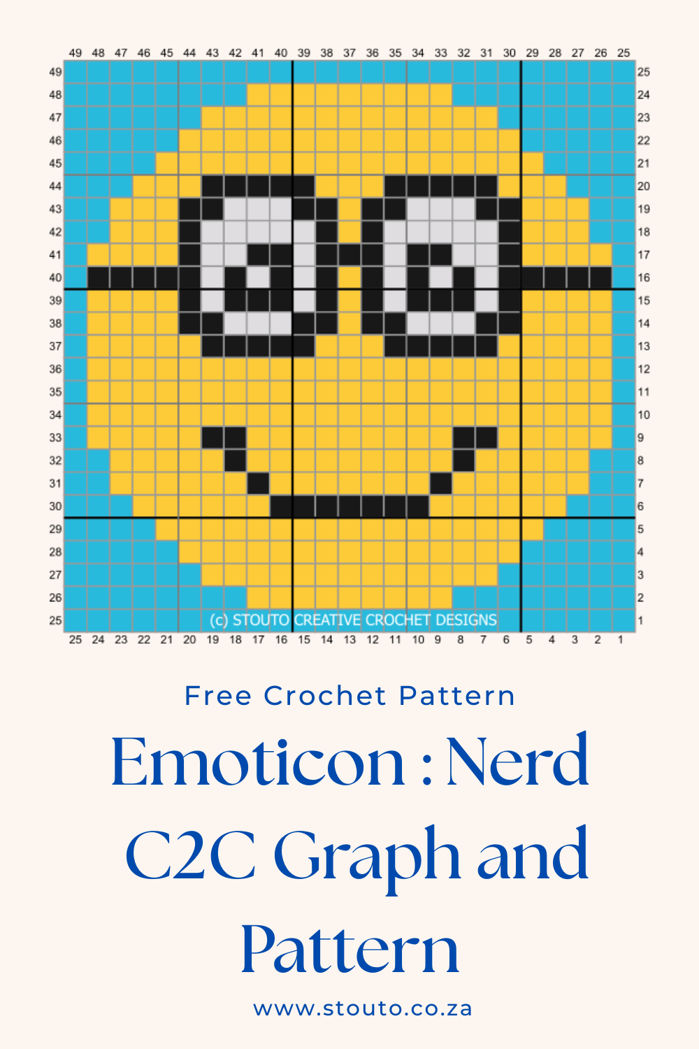 FREE C2C Crochet Emoticon Nerdy Graph and Pattern