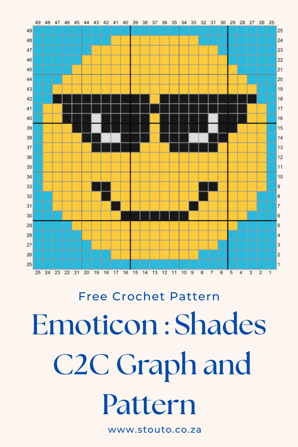Free C2C Crochet Emoticon Cool Beans Graph and Pattern
