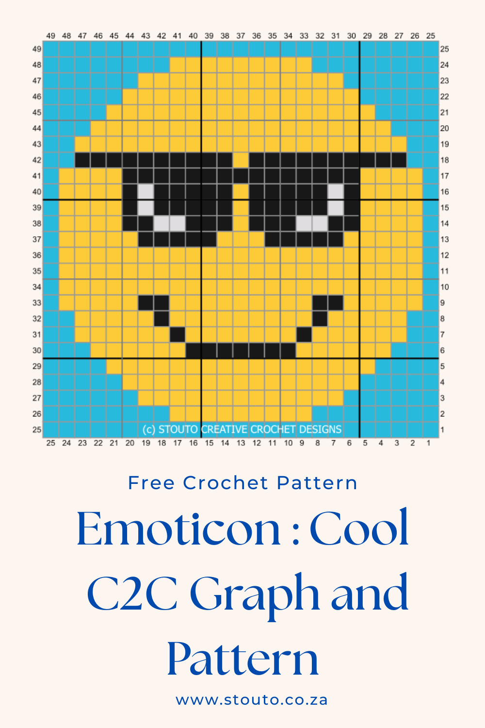 Free C2C Crochet Emoticon Sun Shades Graph and Pattern