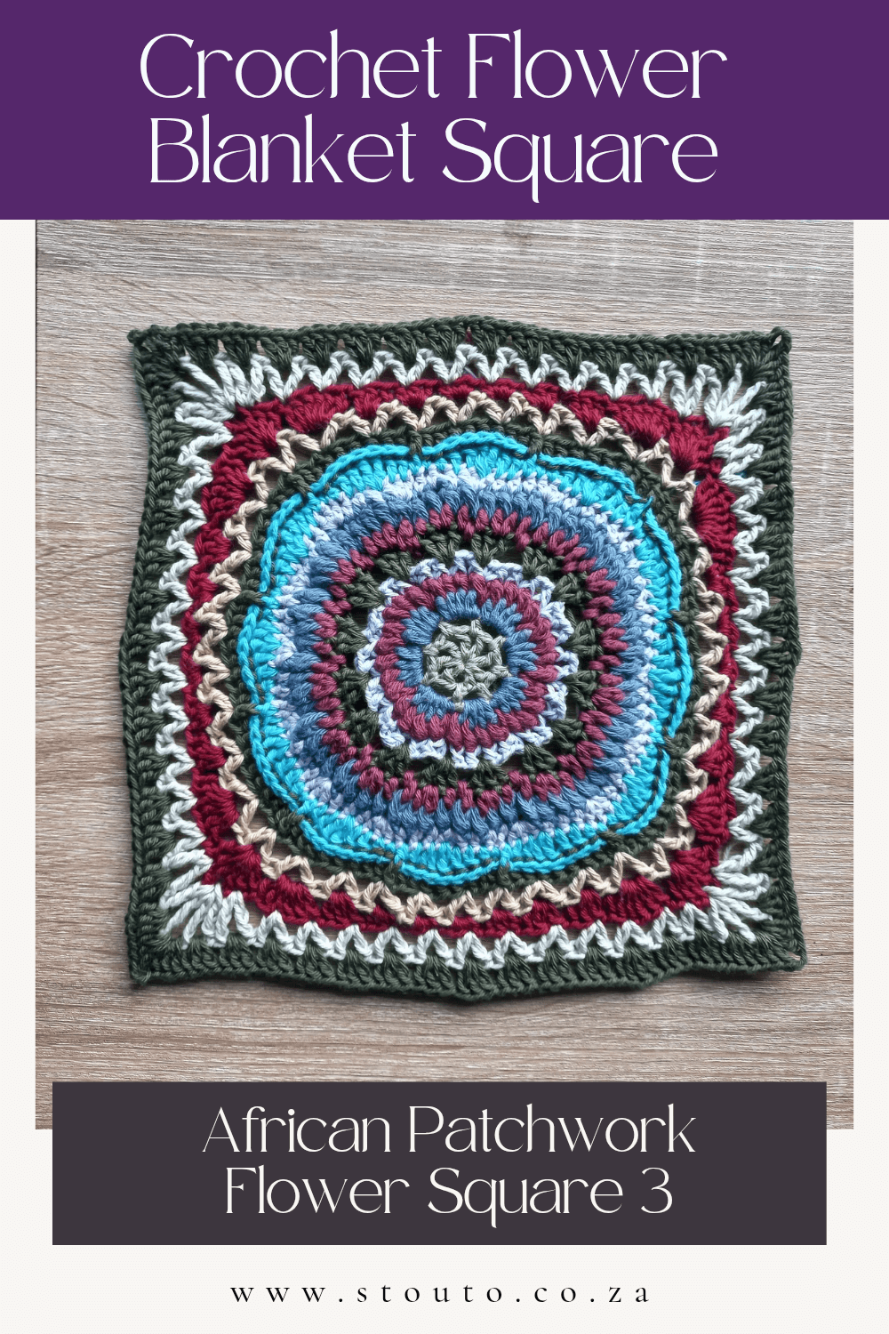 African Patchwork Crochet Flower Blanket Square Pattern Three