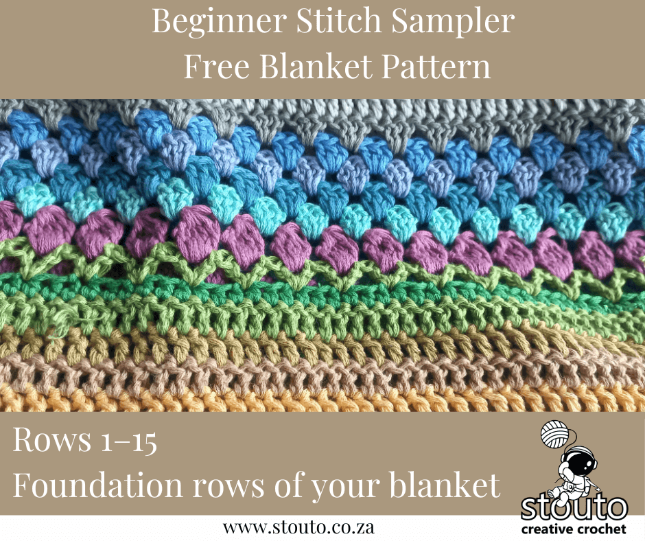 Add personality! Rows 15–26 introduce rich texture and pops of colour to bring your sampler to life.