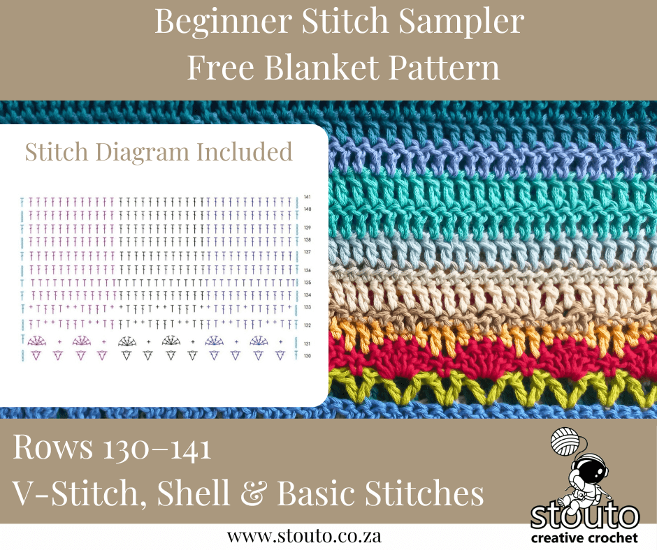 Your sampler ends with soft texture and flowing stitches. Final row diagram attached.
