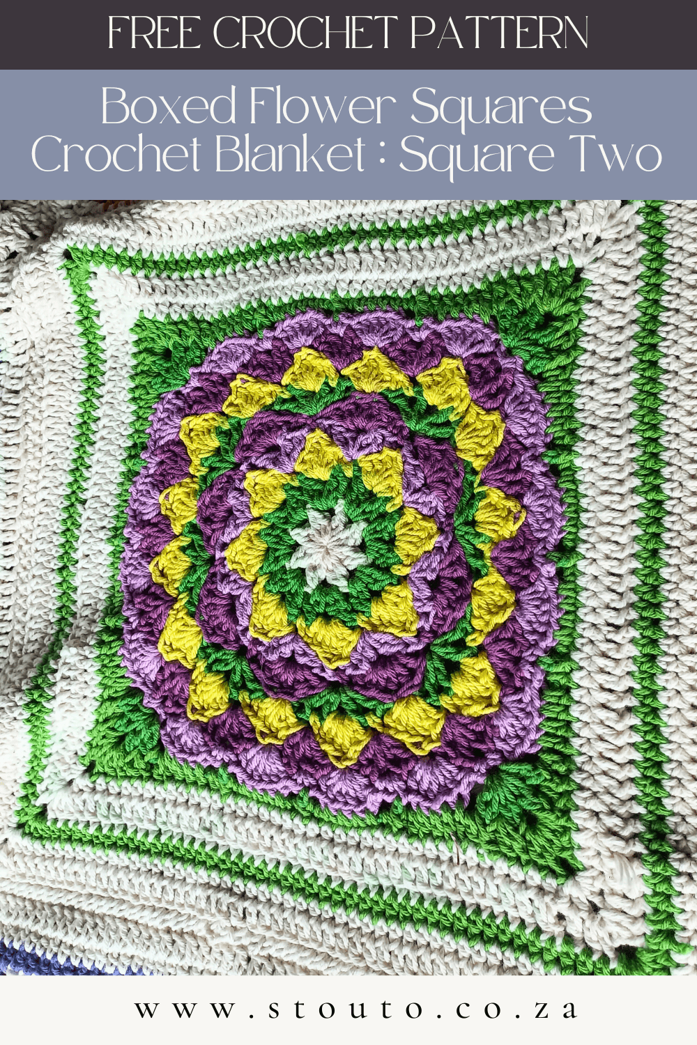 Boxed Flower Squares Crochet Blanket : Square Two (Free Pattern / Photo Tutorial)