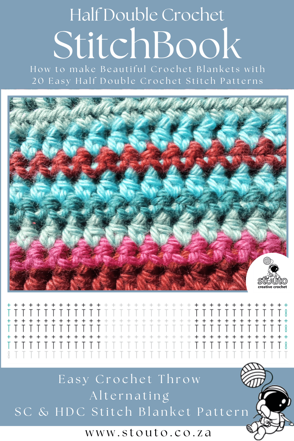Easy crochet throw alternating sc - hdc stitch blanket pattern