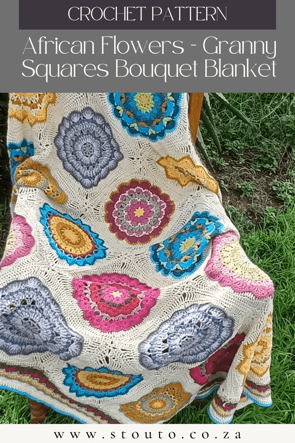 African Flowers Bouquet Blanket 8 Large crochet granny's flowers