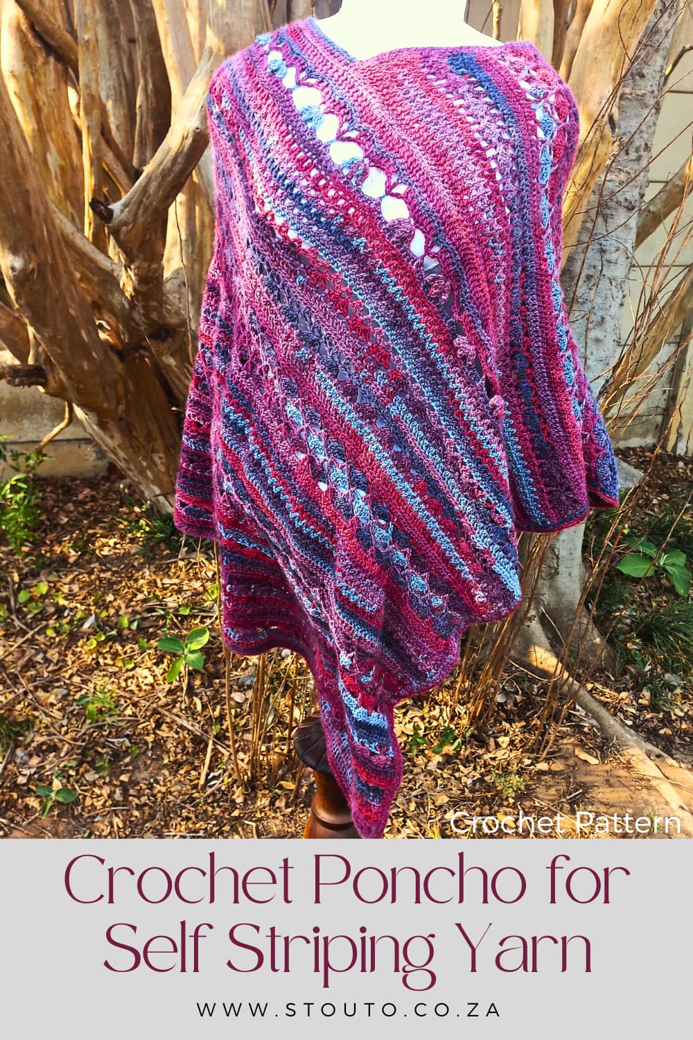 Easy crochet poncho pattern for self-striping and variegated yarn
