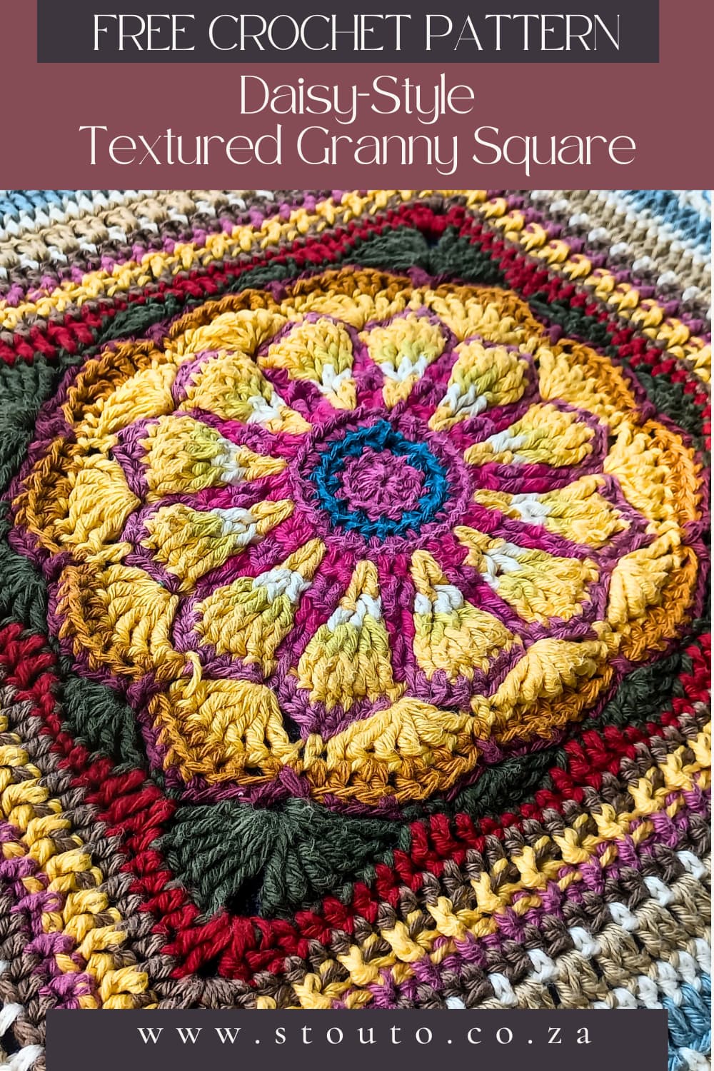 Daisy styled tested granny flower square free crochet pattern visit website page for free pattern