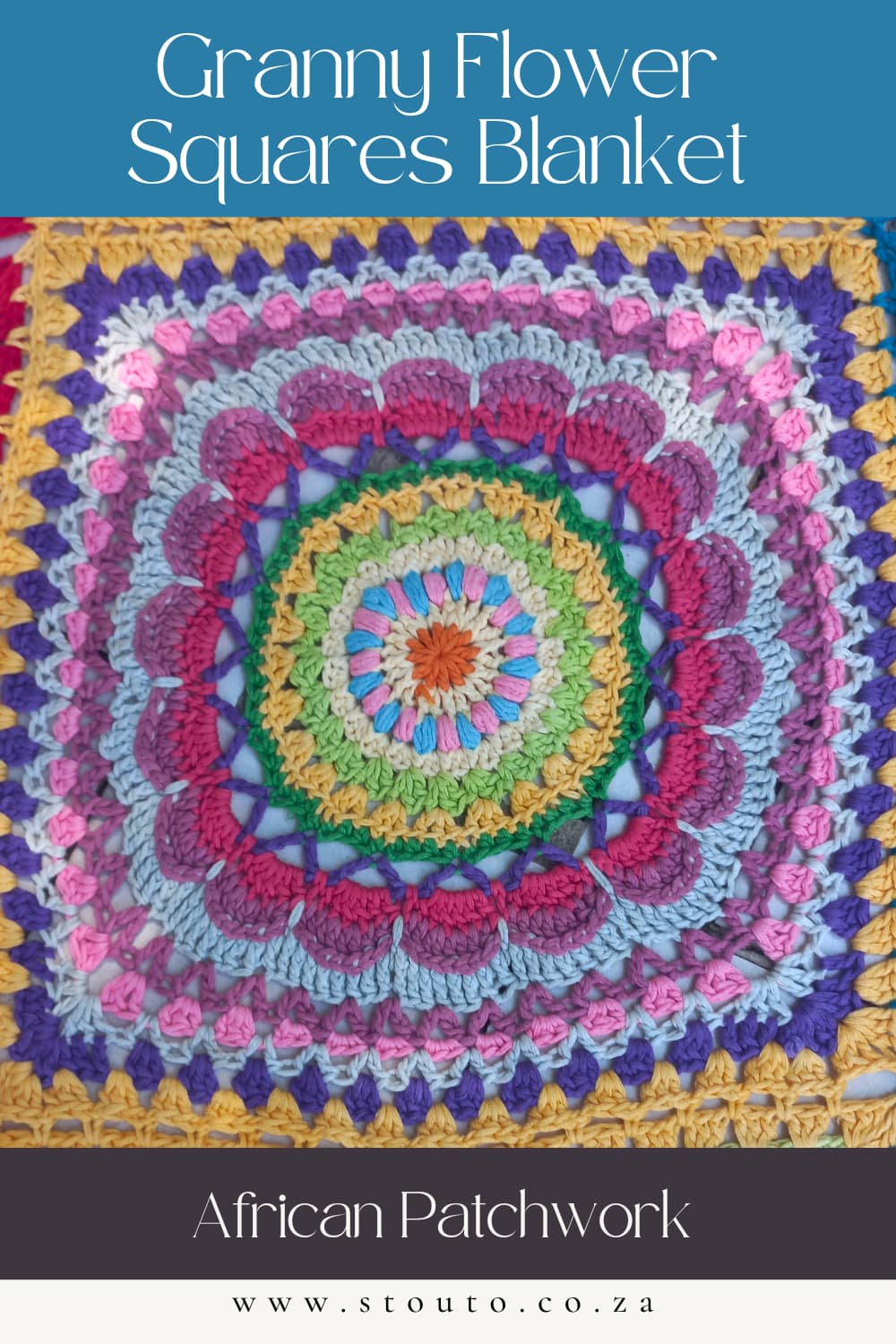 Free Crochet Large Flower Blanket Square -African Patchwork Square