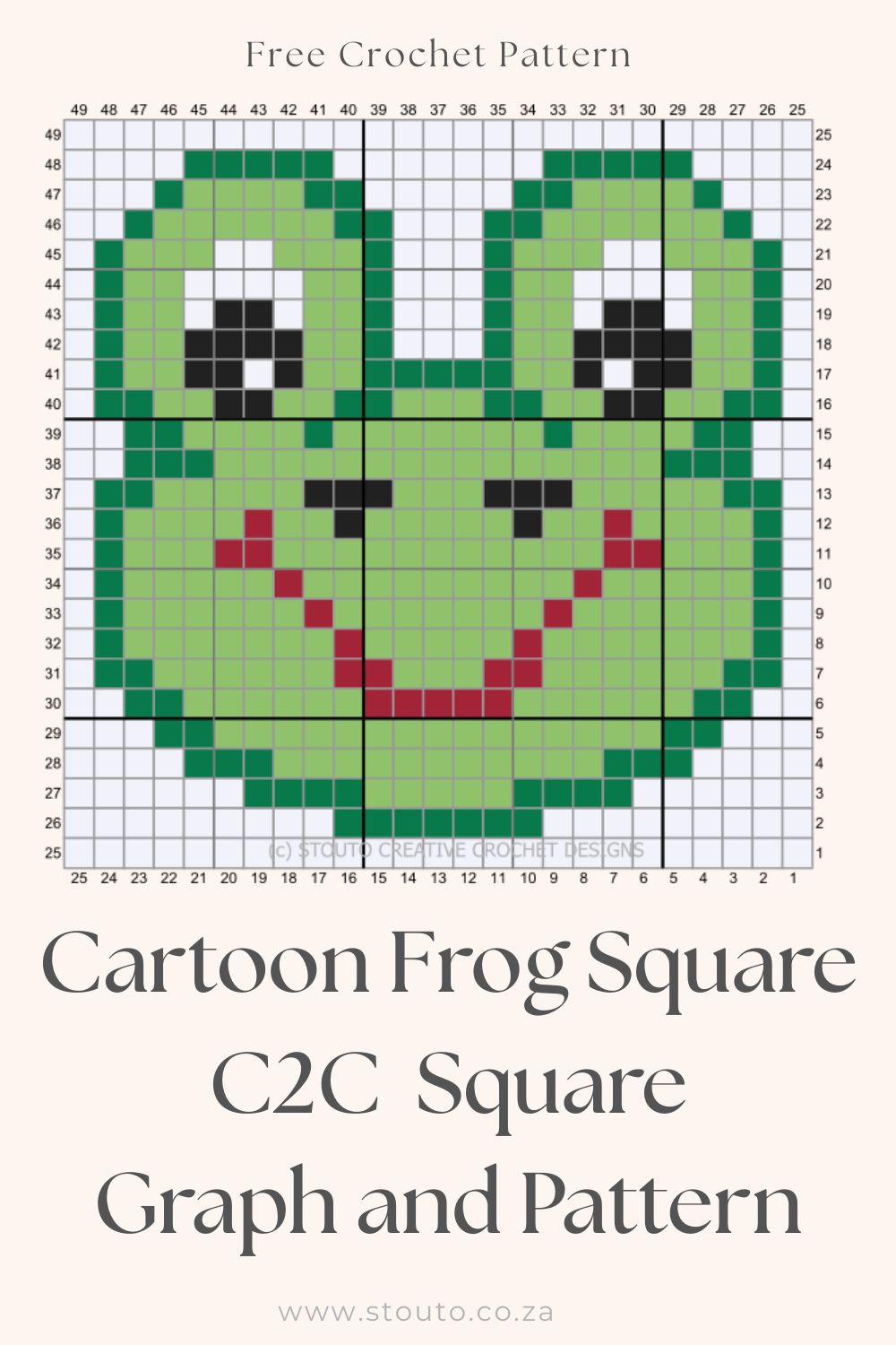 Friendly Frog C2C Crochet Square Pattern for Kids Blankets