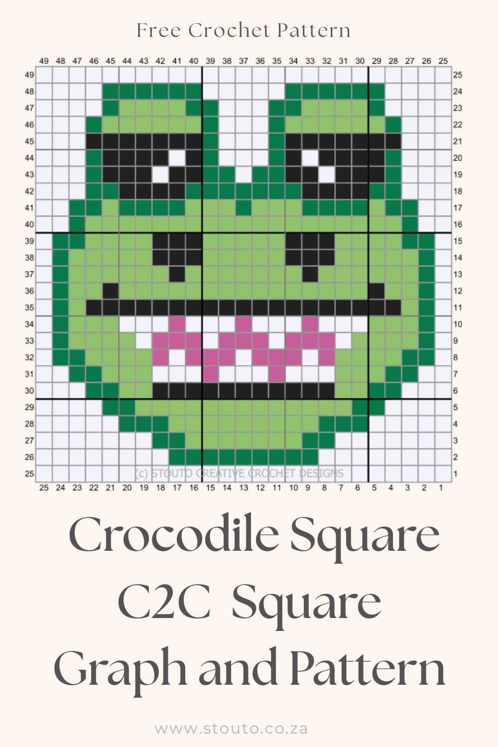 Cheerful Crocodile C2C Crochet Free Pattern