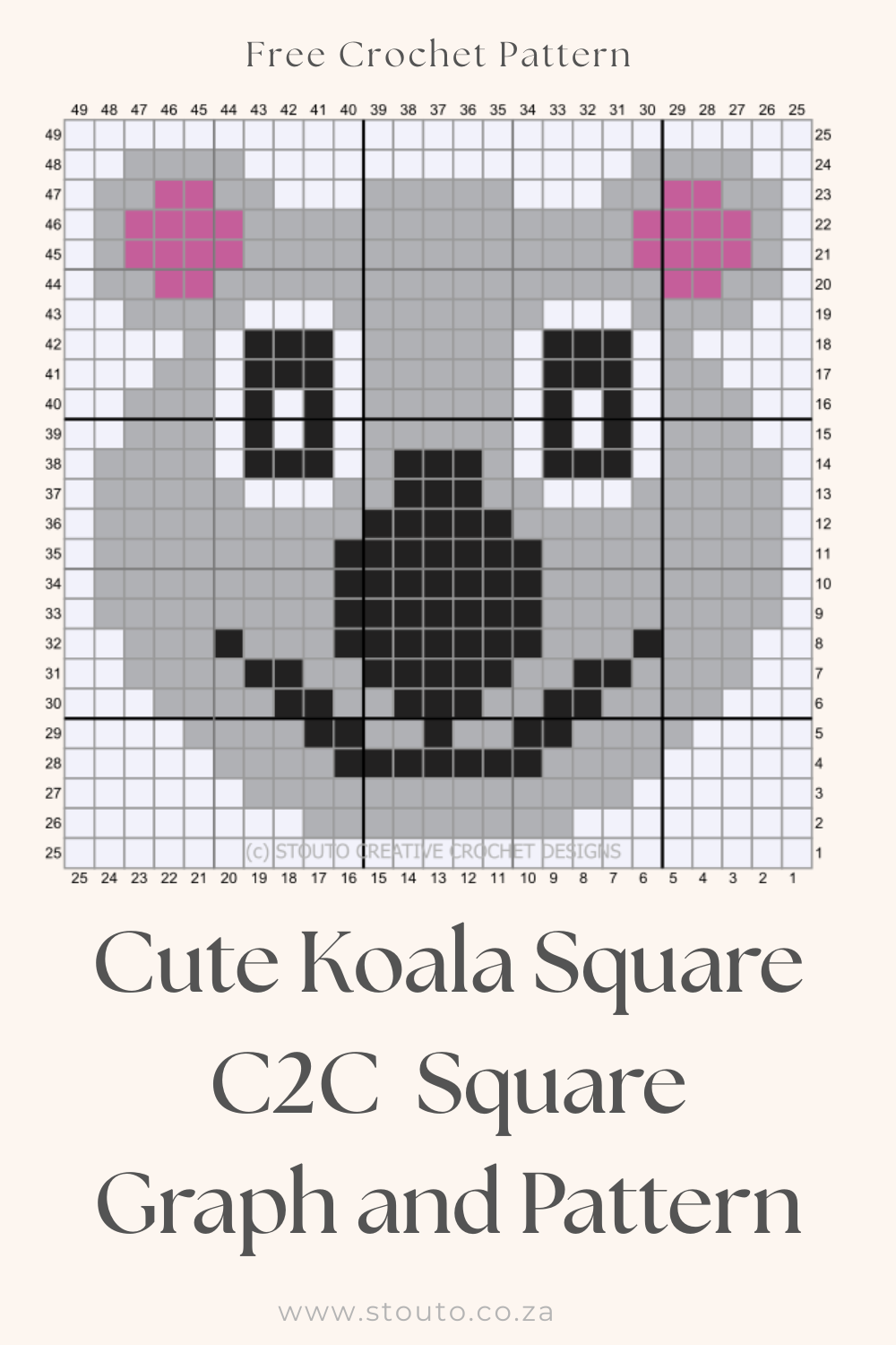 Crochet an adorable koala bear with this free Corner-to-Corner crochet pattern. Includes a printable graph and written instructions. Perfect for baby blankets, nursery décor and animal-themed crochet projects. Collect all nine Wild Animals C2C crochet squares to complete the blanket.
