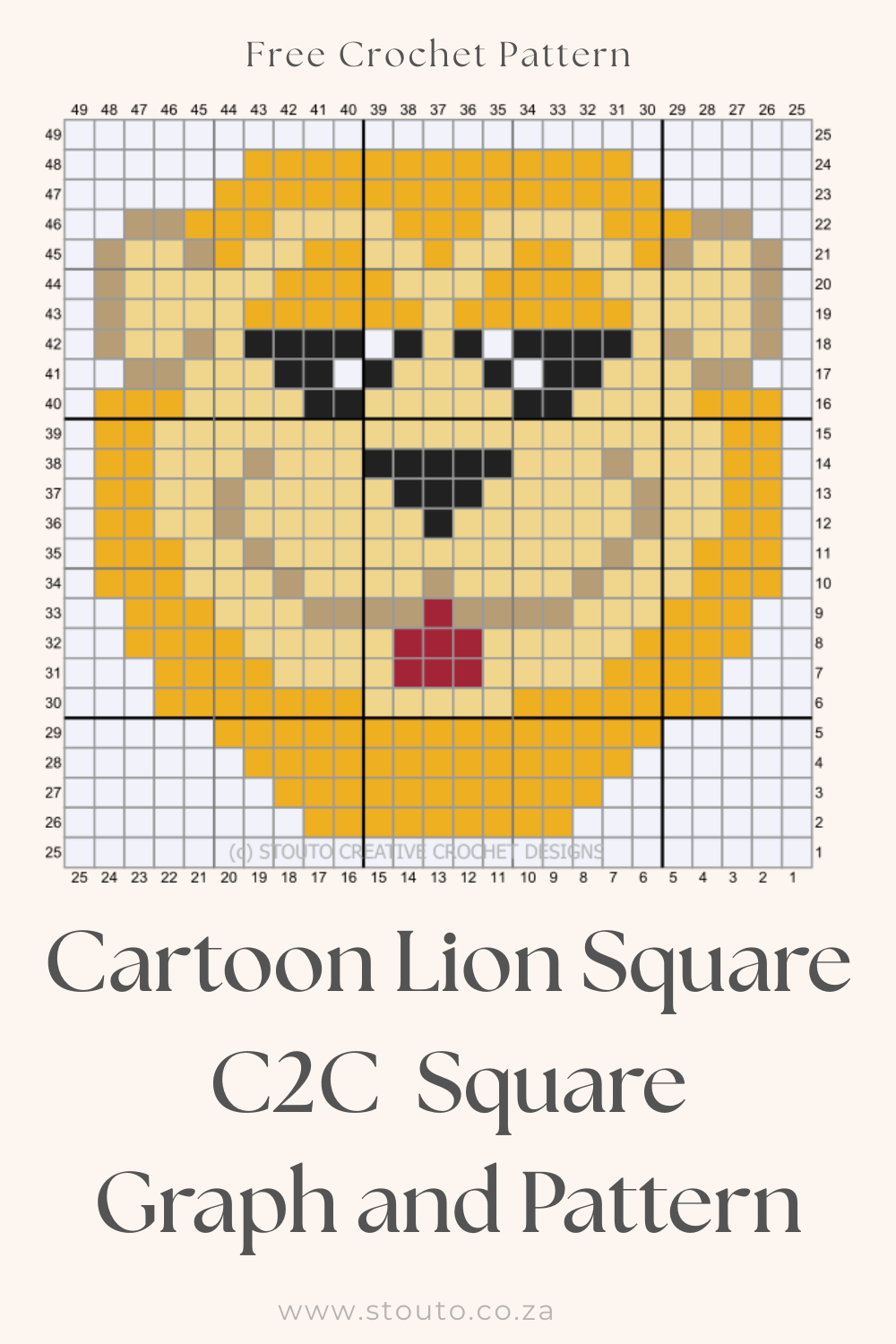 Free Forever Lazy Lion C2C Crochet Pattern and Graph