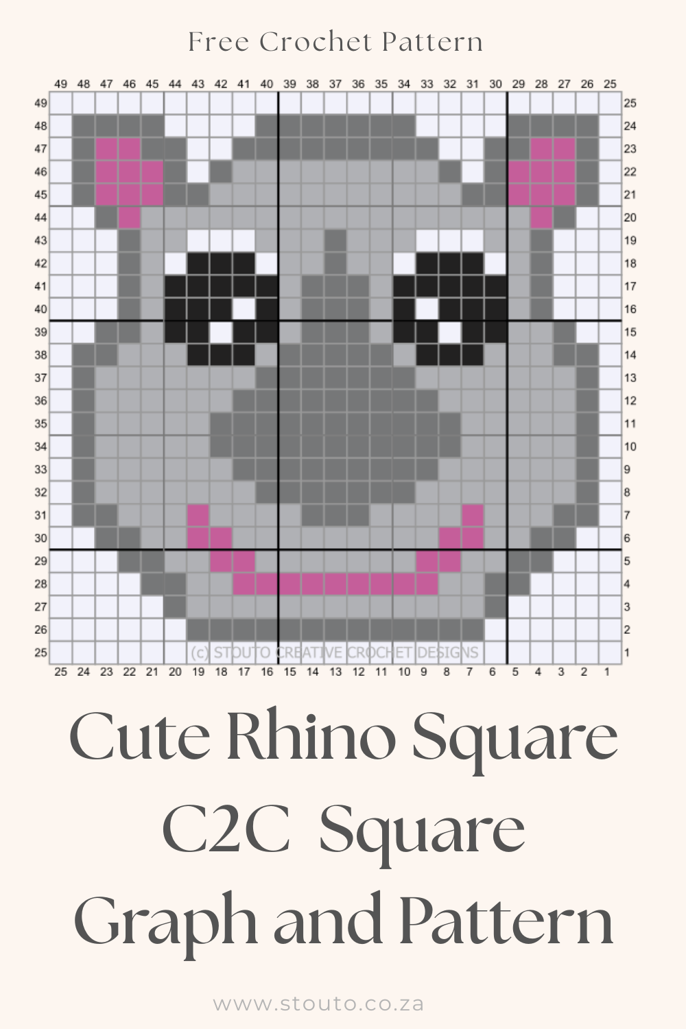 Baby Rhino Corner-to-Corner Crochet Graph and Free Pattern
