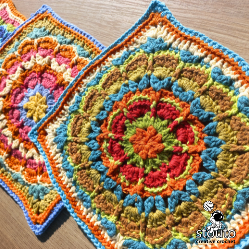 Granny square flower crochet pattern with raised flower petals