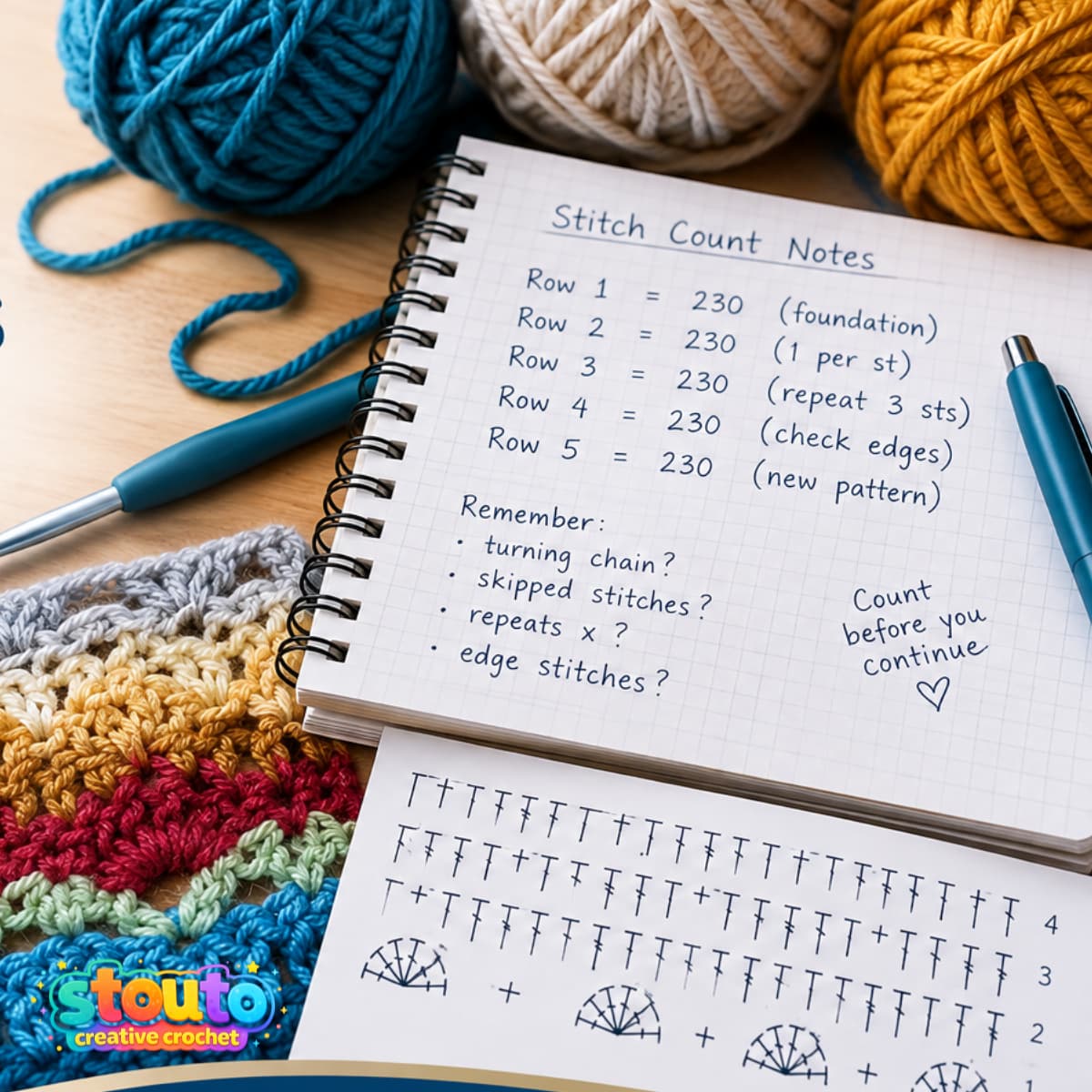 Take note of Stitch counts in every row