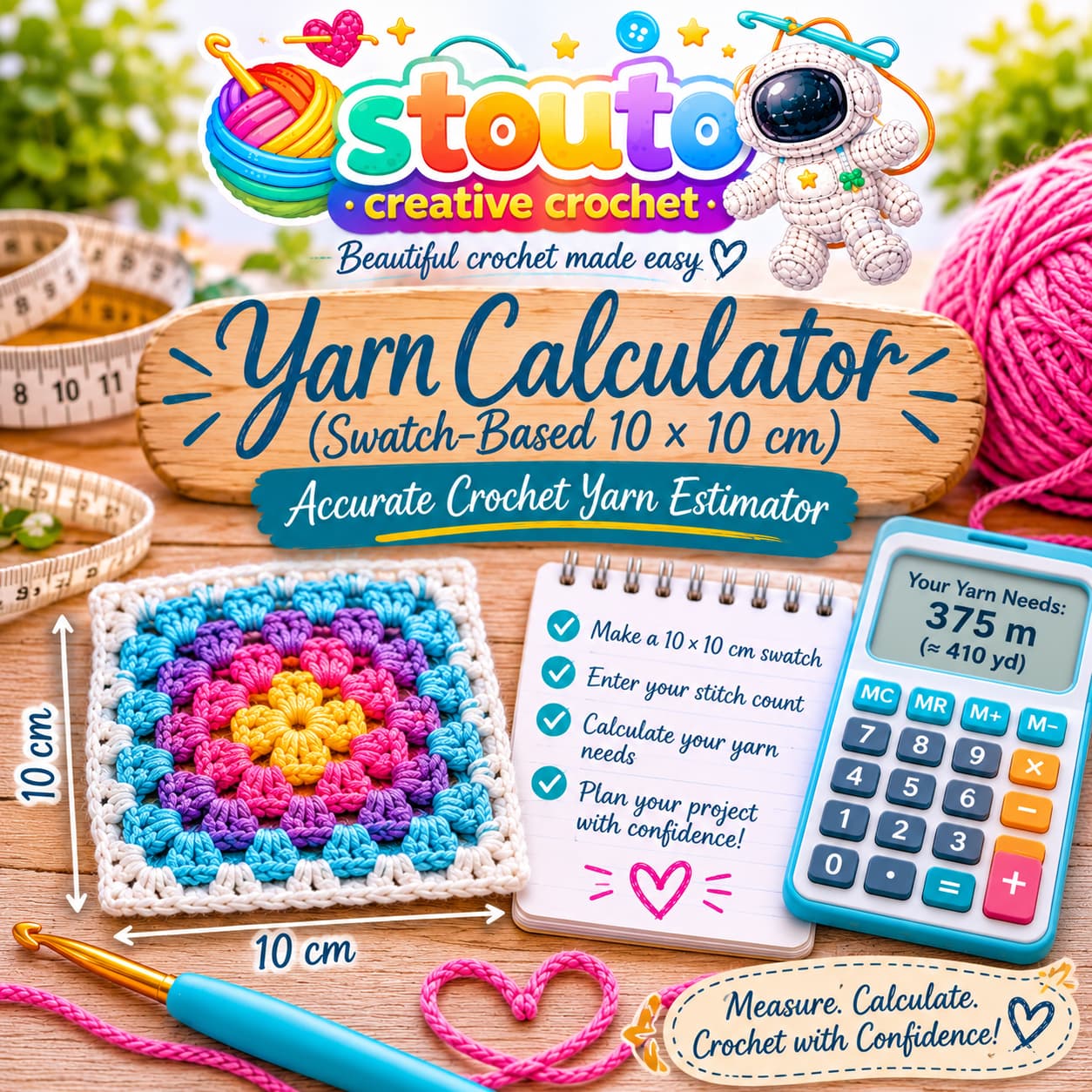 Calculator (Swatch-Based 10×10 cm) – Accurate Crochet Yarn Estimator Add to Default shortcuts