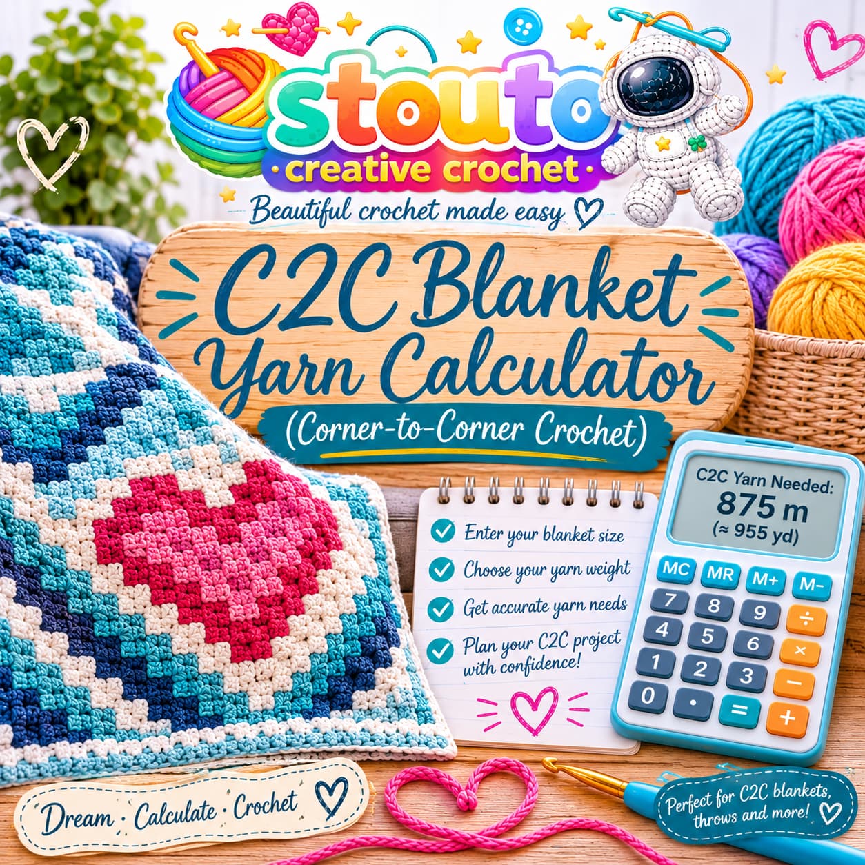 C2C Blanket Yarn Calculator (Corner-to-Corner Crochet)