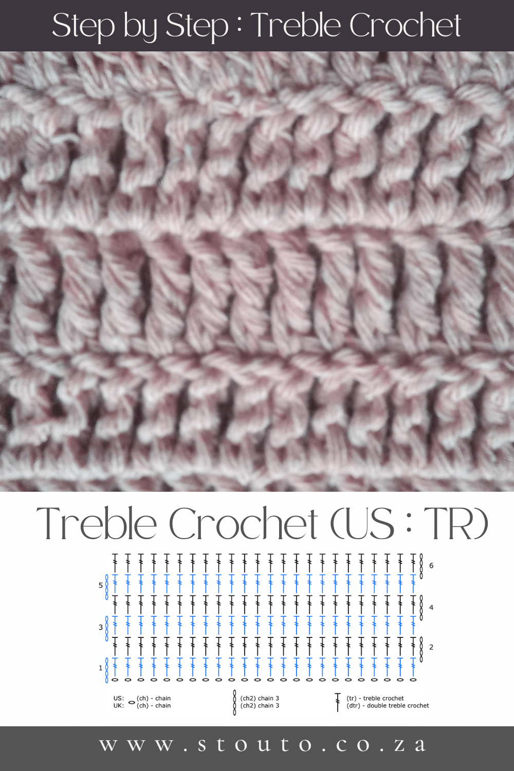 Learn how to crochet the treble crochet stitch (UK term). A tall stitch ideal for lacy patterns, lightweight scarves, and airy crochet designs.