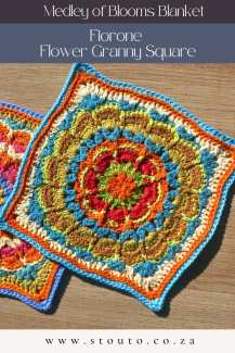 Crochet flower granny square featuring raised petals and textured stitches