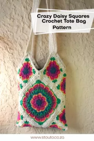 Daisy crochwt bag, make 10 small african flower squares, and 2 large crazy daisy squares and create this stunning totebag