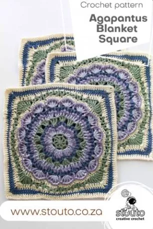 Agapantus crochet blanket square pattern