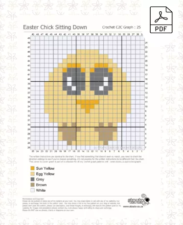 Download and purchase c2c Graph and written pattern for baby chicken sitting diwn
