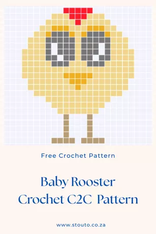 Corner to corner crochet pattern and graph of Cute Baby Rooster