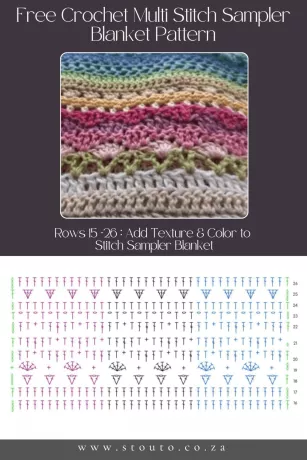 Free Crochet Stitch Sampler Blanket Pattern - Rows 15–26 – Add Texture & Color to Stitch Sampler Blanket