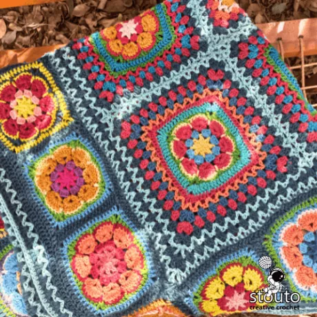 African flower crochet blanket squares joined together for an afghan