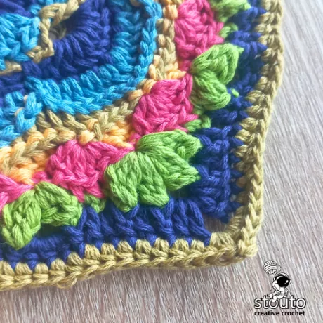 Final border round worked in back loop only on the flower crochet square