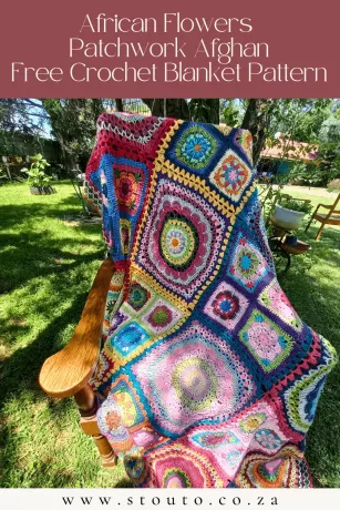 African inspired crochet flower blanket with bold colors