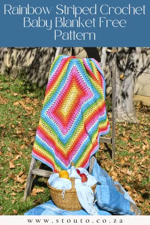 Create a cheerful rainbow striped crochet baby blanket with this easy free pattern. Perfect for beginners, baby showers, and colorful nursery decor.