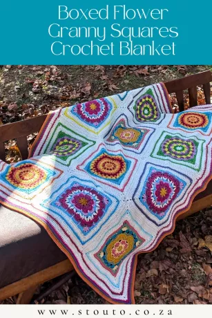 Handmade crochet flower granny square with modern boxed design