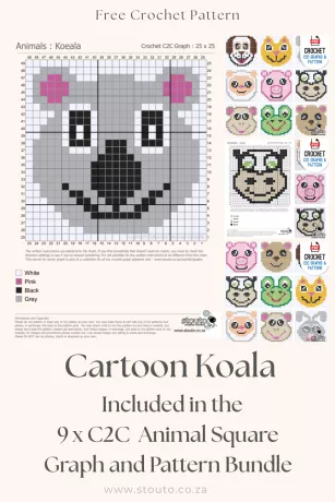 Cute Koala Bear C2C Crochet Square