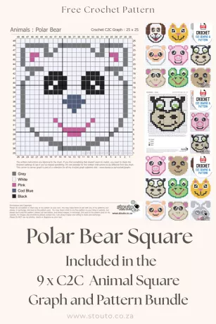 Polar Bear Corner-to-Corner Crochet Graph Included in Pattern Bundle