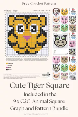 Tiger Corner-to-Corner Crochet Graph Pattern Bundle