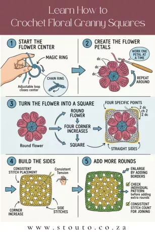 How to Crochet Flower Granny Squares Step by Step Tutorials