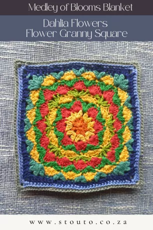 Crochet blanket layout made from dahlia flower granny squares