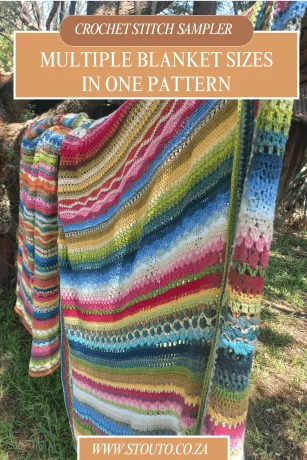 Crochet stitch sampler blanket include 12 diffrent blanker sizes for easy resizing