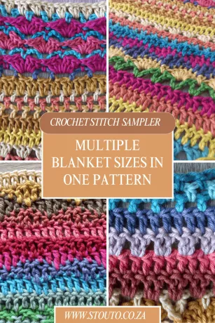 Crochet stotch sampler include beginner, intermediate and advanced crochet stitches for any sized blanket