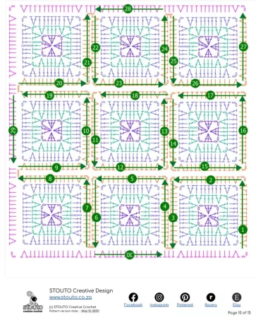 Join crochet squares in the following sequence
