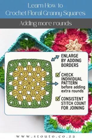 How to Crochet Flower Granny Squares Step by Step - Adding more rounds