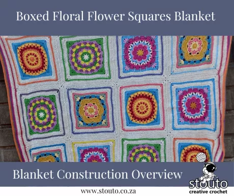 Large flower granny squares blanket construction notes