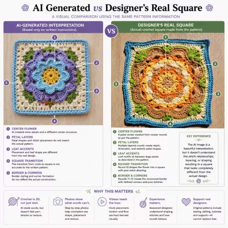 Ai Generated Crochet Pattern vs Real Designer Crochet Squares
